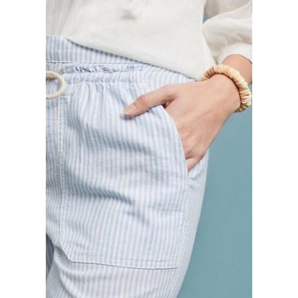 Anthropologie Seashore Linen Blend Pants Women XS Blue Striped Rope Belt Crop - Picture 6 of 16